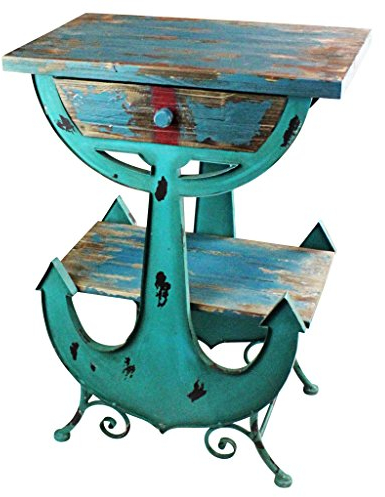 Design Toscano Table d'Appoint Vintage Levons L'Ancre, Métal, Bleu, 35.56 x 53.5 x 73.75 cm FU80833