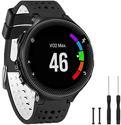TopPerfekt Bande Compatible avec Garmin Forerunner 235, Bracelet Montre de Remplacement en Silicone Souple pour 220/230/235/620/630/735XT/235 Lite Montre Intelligente pour Femmes Hommes (Noir/Blanc)