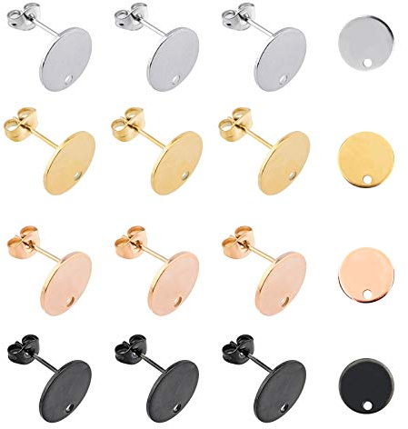 UNICRAFTALE 40 Stk 4 Farben Ohrstecker 12 mm Hypoallergene Flache Runde Ohrringe Basteln Edelstahl DIY Ohrring 0.8 mm Stift Vakuumbeschichtung Ohrstecker Rohlinge Für Schmuck Ohrringe Herstellung