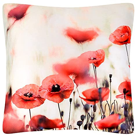 VON LILIENFELD Kissen Motiv Mohnblumen Dekokissen 40 x 40 cm Sofakissen Deko Haus Wohnzimmer Kissenbezug mit Füllung beidseitig Bedruckt