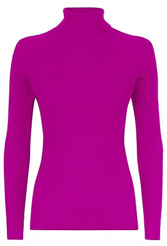 STAR FASHION Womens Knitted Polo Neck Ribbed Jumper Long Sleeve Cardigan Ladies High Roll Neck Sweatshirts Warm Winter Tops Fuchsia 8-10