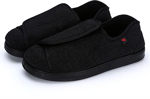 Diabetiker Schuhe Damen Extra Weit, Super Weich Memory Foam Diabetiker Schuhe Mit Verstellbarem Klettverschluss,Rutschfester Komfort Diabetiker Pantoffeln Für Arthritis,Geschwollene Füße,Black-38