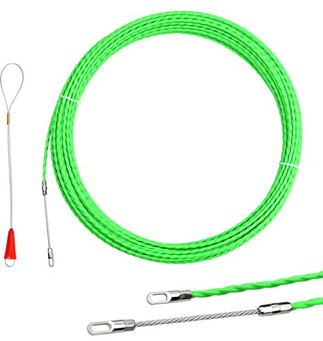 Enhebrador de Alambre Electrico 30m, Diámetro 4,5mm, Guia Pasacables Trenzada Pared Profesional de Poliéster con Muelle de Guía, Tirador de Cable para Colocación de Cables (Verde)
