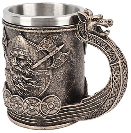 Viking Beer Mug & Coffee Cup, Stainless Steel Liner Mug for Medieval Themed Drinking, Perfect Gift for Men