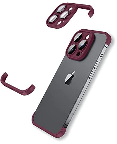 LEKEVO Frameless Fit for iPhone 15 Pro Max Bumper Case with Camera Lens Protector, Slim Soft TPU Shockproof Phone Cover, Minimalist Yet Protective Shell (Red)