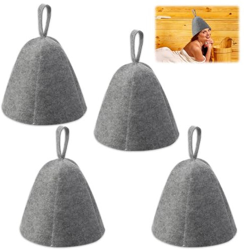 Udbrud 4 Pièces Chapeau De Sauna, Chapeau de Douche en Feutre Bonnet de Sauna Accessoires de Sauna Bonnet en Feutre Bonnets de Sauna en Feutre pour Hommes et Femmes pour Bain de Source Chaude