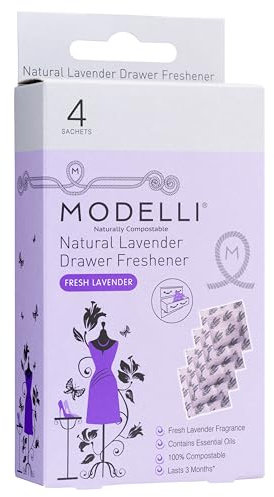 Modelli Compostable Long Lasting Natural Lavender Moth Repellent Drawer Fresheners, 4 Pack - Fresh Lavender Fragrance, 100% Compostable - Freshens Clothes in Drawers