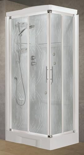 Novellini New Holiday A80 Hammam 80x80 cm Cabina Doccia Multifunzione Apertura Scorrevoli Miscelatore Meccanico Vetro Aqua Profilo Bianco Reversibile Idromassaggio Sauna Asta Saliscendi Alto 225,5 cm