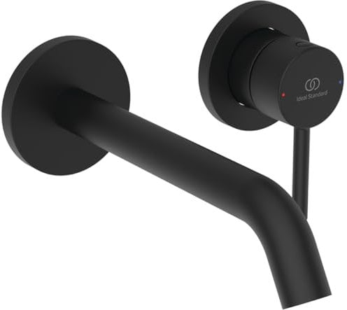 Ideal Standard BD764XG Ceraline Nuovo Wand-Waschtischarmatur Wandmontage, Bad-Wandarmatur mit Auslauf, Mischbatterie Wasserhahn, Wassersparend, Schwarz (Silk Black)