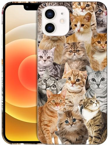 GlamCase for iPhone 12 Mini, iPhone 12 Mini Case - Cat collage Design Printed Slim & Sleek Cute Plastic Hard Snap on Protective Designer Back Phone Case/Cover for iPhone 12 Mini