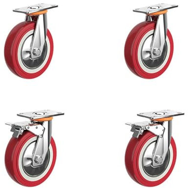 HOFUNTRE Schwerlastrollen，Spurlose Schwerlastrollen，Werkbank Caster Kit，Hochwertige Doppellager, Reibungsloser Betrieb, Zum Bewegen Von Logistik-HandlinggeräTen.(Universal*2+Brake*2,9.4in)