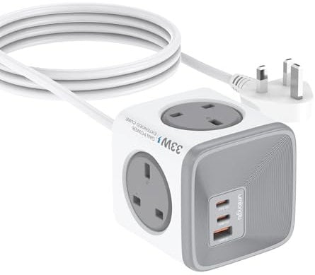 Socket Cube USB C Power Strip with 4 Outlets 3250W and 30W USB C Charging for iPhone 16, iPad,MacBook, Galaxy, Power Delivery Charging for Game, Dorm Rooms, Home, Office, White,5 ft Extension Cord