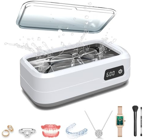 Ultrasonic Cleaner, 48000Hz Ultrasonic Jewellery Cleaner with 4 Cleaning Modes, 600ML Large Capacity Jewellery Cleaner for Necklace Ring Glasses Jewelry Watch Coins Denture
