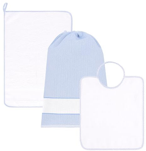 EMMEBi Set asilo con tela aida da ricamare bavaglino + asciugamano + sacca prodotti in Italia (Cielo)