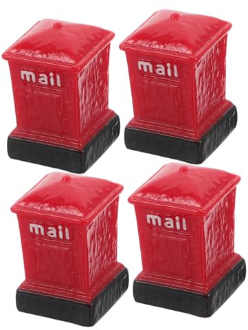 Miniatur Briefkasten 4 Stück aus Kunstharz, Rot, Realistisch | Dekoration für Minihäuser und Kleine Gärten, Kompakt und Tragbar, für Tische und Kreative Arrangements