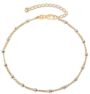 Amberta Italian Sterling Silver Anklet for Women 925 | Adjustable Ankle Bracelets for Women Beaded Heart Summer Jewellery: Two Tone Dots
