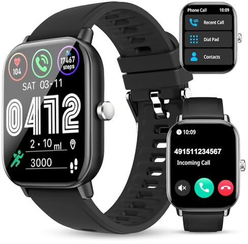 WalkerFit Reloj Inteligente Hombre Mujer, 2.01 HD Smartwatch Deportivo con Llamadas Bluetooth, 120+ Modos Deportivos, Pulsera Actividad IP68 Impermeable Compatible con Android iOS (Negro)