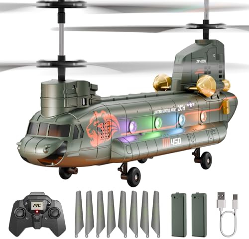 XIKOTEC Remote Control Helicopter, RC Helicopters with Altitude Hold, One Key take Off/Landing, LED Light, Low Battery Reminder, Military Transport Army Helicopter Toys for Kids and Military Fans