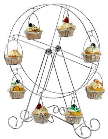 3 Pagen® Riesenrad-Cupcake-Ständer – Partydekoration – drehbarer Muffinständer für 8 Stück– setzt die Leckereien ideal in Szene – perfekt für Hochzeit, Geburtstag & andere Feierlichkeiten