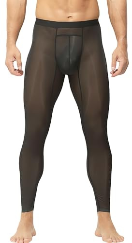 AIEOE Men's Sheer Tights Pants Lightweight Compression Trousers EU M Black
