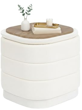 Bonlife Ottomane mit Stauraum, Klappbare Fußstütze mit Tisch, Fußstütze, Fußhocker für Wohnzimmer, Schlafzimmer, Flur, Weiß Samt,38x38x38cm