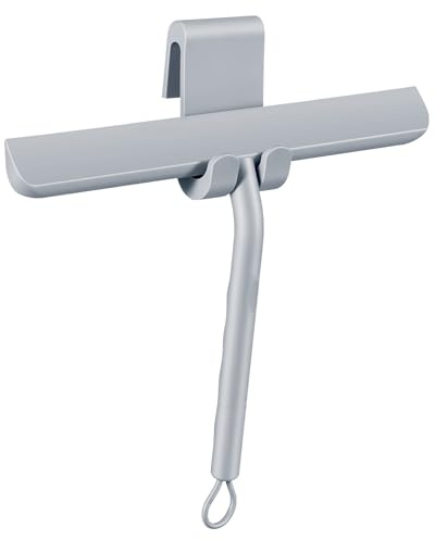 Oderra Tira Acqua da Doccia, Tergivetro per Doccia, | Tiraacqua Vetri Doccia – in Silicone 21 cm, Grigio, con Gancio, Senza Aloni per Vetri, Pareti Doccia e Specchi