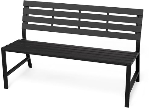 di volio Gartenbank TARZO - Sitzbank mit Lehne für Garten und Terrasse, Parkbank aus wetterfestem PS-Board in Holzoptik, 130 cm (Schwarz)
