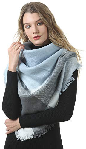 MAKFORT Damen Winter Schal Imitation Kaschmir Bunt Quadratisch Deckenschal 140 * 140cm Blau