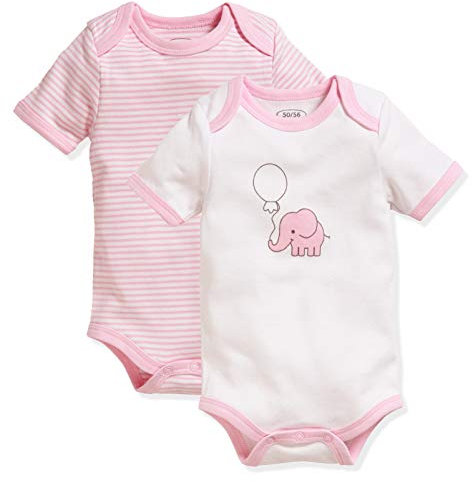 Playshoes Confezione multipla di body per bambini Unisex - Bambini e ragazzi, Confezione Da 2 Elefanti Rosa Con Maniche A 1/4, 62-68