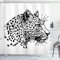ABAKUHAUS Tier Duschvorhang, Jaguar-Skizze-wild lebende Tiere, mit 12 Ringe Set Stielvoll Modern, 175x200 cm, Weiß und Schwarz