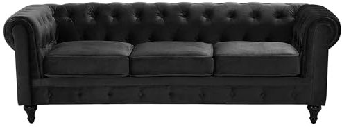 Beliani Klassisches Chesterfield Sofa Samtstoff Polstersofa schwarz Chesterfield