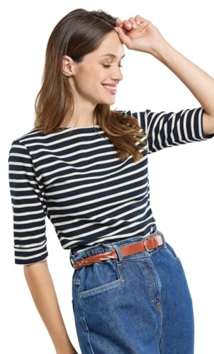 Armor Lux Damen Marinière ncale Femme T-Shirt, Blau (Bi5 Rich Navy/Nature Bi5), 40 (Herstellergröße: 3)