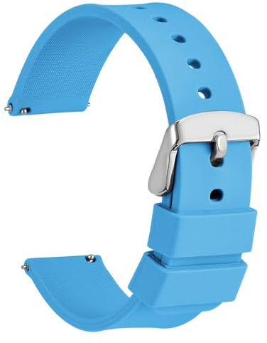 WOCCI 20mm Bracelet de Montre Silicone avec Boucle Argentée pour Femme et Homme (Bleu Ciel)