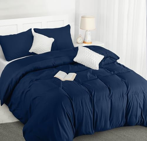 Utopia Bedding Bettwäsche 200x200 Set - Mikrofaser Bettbezug 200x200 cm + 2 Kissenbezüge 50x75 cm - Marineblau