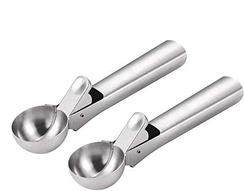 INTVN - Paletta per gelato in acciaio inox, 2 cucchiai da gelato con grilletto
