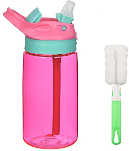 flintronic Borraccia Bambini, 480ML Borraccia con Cannuccia, Bottiglia Acqua Senza BPA, Bottiglia A Prova di Perdite, Borraccia Termica in Plastica, Borraccia con Cannuccia Portabile-Rosso