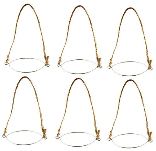E-outstanding Mason Jars Hanger 6PCS Canning Jars DIY Solar Lamp Hangers Metal Ring with Burlap Handles for #87