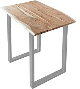 SAM Bartisch Quebec, Stehtisch mit echter Baumkante, 120 x 80 cm, Küchentresen naturfarben, U-Gestell aus Metall Silber