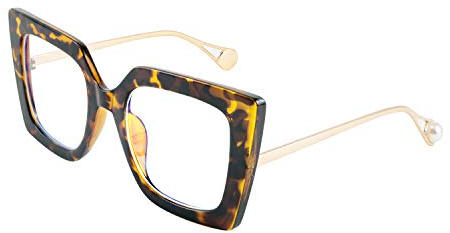 FEISEDY Vintage Blaulichtfilter Brille Damen Groß Ohne Stärke Computerbrille Blue Light Blocking Glasses PC Gaming Brillen mit Metall Perle Inlay Tempel B2639