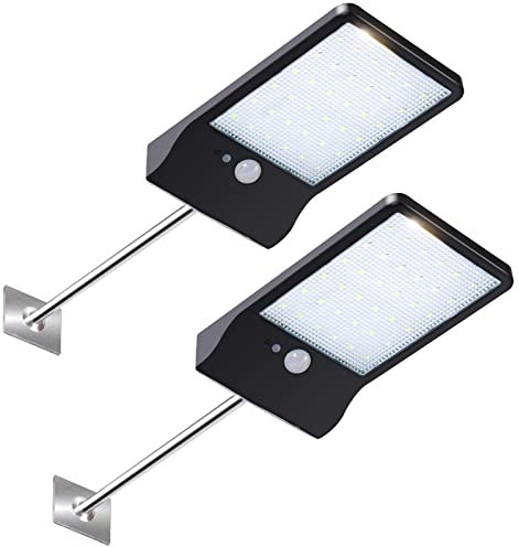 Transplant Solarlampen für Außen mit Bewegungsmelder 2 Stück, 36 LED Solarlampe 3 Modi Solarbewegungs-Sensor-Sicherheits Lichter IP65 wasserdicht Wandlampe,120°Beleuchtungswinkel