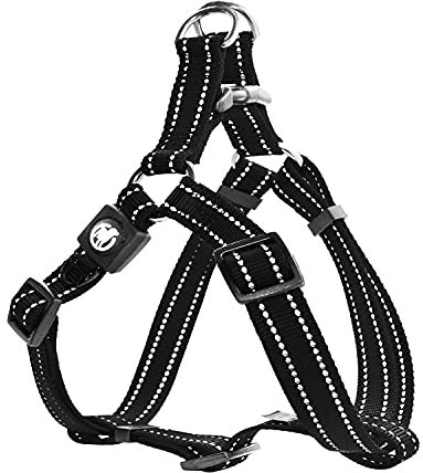 DDOXX Hundegeschirr Nylon, Step-In, Reflektierend, Verstellbar, Ausbruchsicher | für kleine & große Hunde | Brust-Geschirr Hund Katze Welpe Auto | Welpen-Geschirr Katzen-Geschirr | Schwarz, M