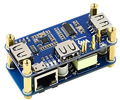PoE Ethernet/USB HUB HAT for Raspberry Pi Zero/Zero W/Zero WH, 3X USB 2.0 Ports, 10M / 100M RJ45 Port, 802.3af-Compliant