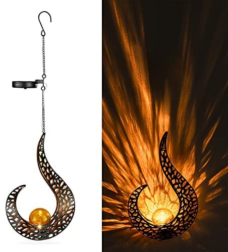 Navaris 1x LED Solar Hängelampe Flammen-Design - orientalische Garten Solarlampen außen - Outdoor Solar Hängelaterne Solarlampe hängend mit Haken
