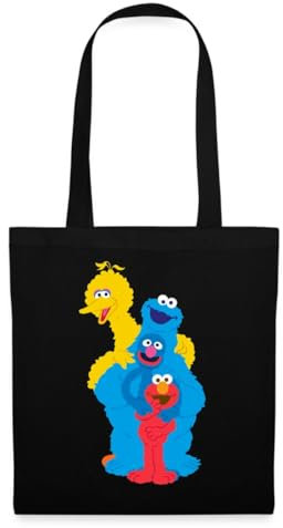 Spreadshirt Sesamstraße Elmo Grobi Krümelmonster Bibo Stoffbeutel, One size, Schwarz