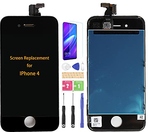 SRJTEK Compatible with iPhone 4 LCD Display A1349 A1332 Touch Screen Sensor Spare Parts Digitizer Assmebly Kits (Black Without Frame)