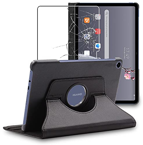ebestStar - Funda para Huawei MatePad T 10, T 10S, Carcasa Capa Giratoria, 360 Protectora, Cuero PU Soporte, Negro + Cristal Templado