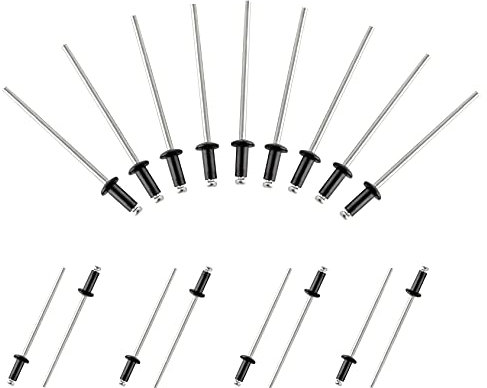 Jersvimc Assortimento di rivetti ciechi in alluminio da 3/32 x 1/4, rivetti neri in metallo, rivetti nautici per kayak - 100 pezzi