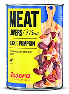 JOSERA Meat Lovers Menu Duck with Pumpkin (6 x 800 g) | Adult | Premium Nassfutter für ausgewachsene Hunde | Ente mit Kürbis - mit viel Fleisch (65%) | weizenfrei | Hundefutter nass | 6er Pack