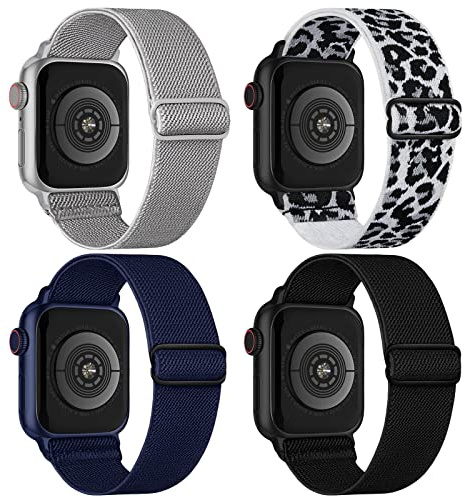 CCnutri Elastisches Nylon Loop Armband Kompatibel mit Apple Watch 38mm 40mm 41mm 42mm 44mm 45mm 46mm 49mm, Stoff Geflochten Sport Band Damen Herren für iWatch SE Serie 11 10 9 8 7 6 5 4 3 2 1, 4 Stück