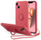 UEEBAI Case for iPhone 13 6.1 inch, Ultra Slim TPU Shockproof Case Liquid Silicone Case Rotatable Ring Holder Kickstand with Magnetic Car Mount Gel Rubber Cover Wrist Strap for iPhone 13 - Peach